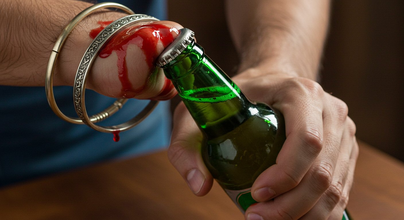 Clever Trick Backfires: Man Left Bleeding After Opening Beer With Bracelet, Video Goes Viral