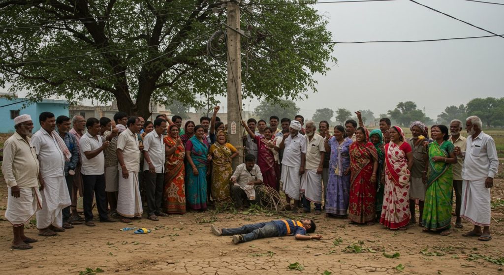 Contractual power employee fell while cutting tree, anger erupted against SDO and department after death: Video viral