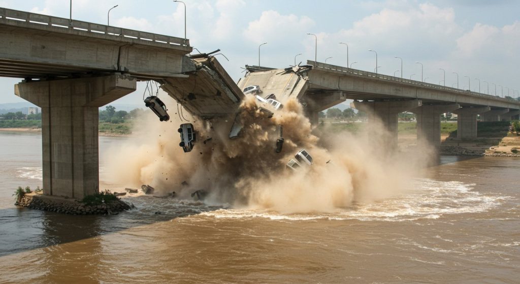Tawi River Bridge Collapses Suddenly Amidst Moving Vehicles; Horrific Scene Unfolds, Probe Begins After Video Goes Viral.