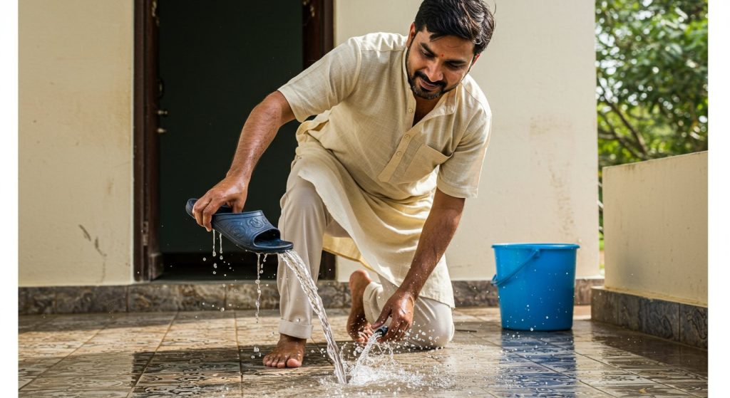 Man devised amazing trick to wash floor! Water started flowing from slipper like this, video went viral.