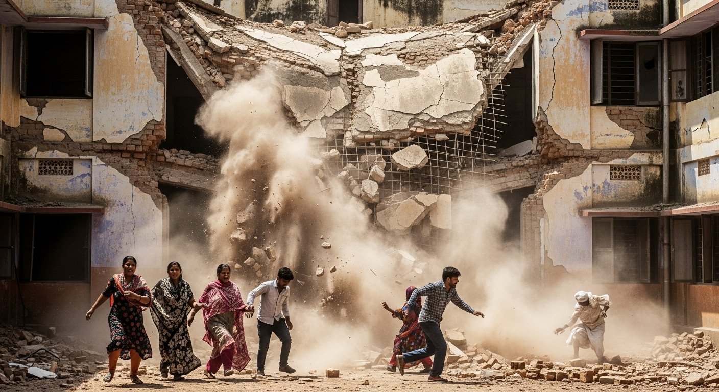 UP: Dilapidated school wall collapses, people narrowly escape death; horrific scene captured on CCTV, video goes viral