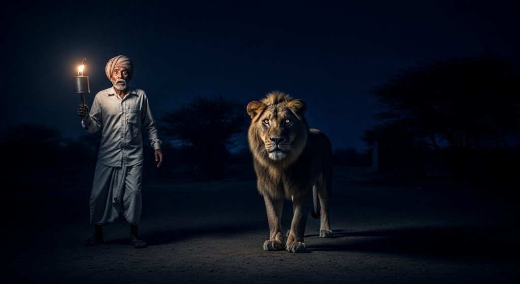 Watchman went out to urinate at midnight, came face to face with a lion: What happened next will shock you!