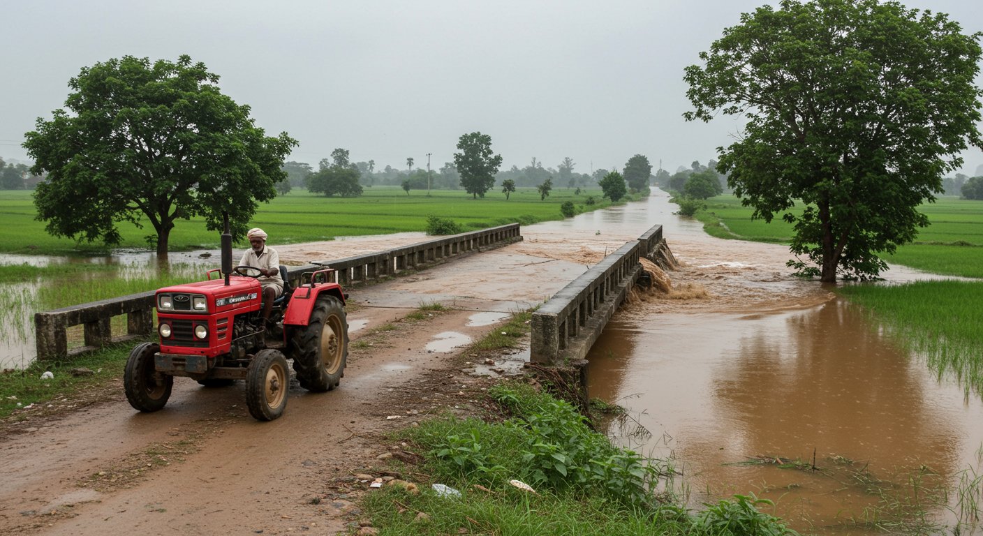 Bridge Submerged in Flood, Tractor Driver Didn't Risk Life, Chose Long Safe Route