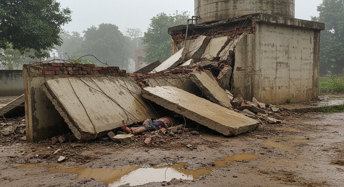 UP: Water Tank Wall Collapses in Torrential Rain, One Labourer Tragically Killed