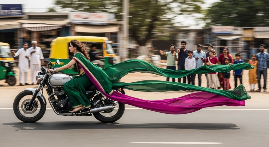 Woman in Saree Shows Such Speed on Bike, Stuns Everyone!