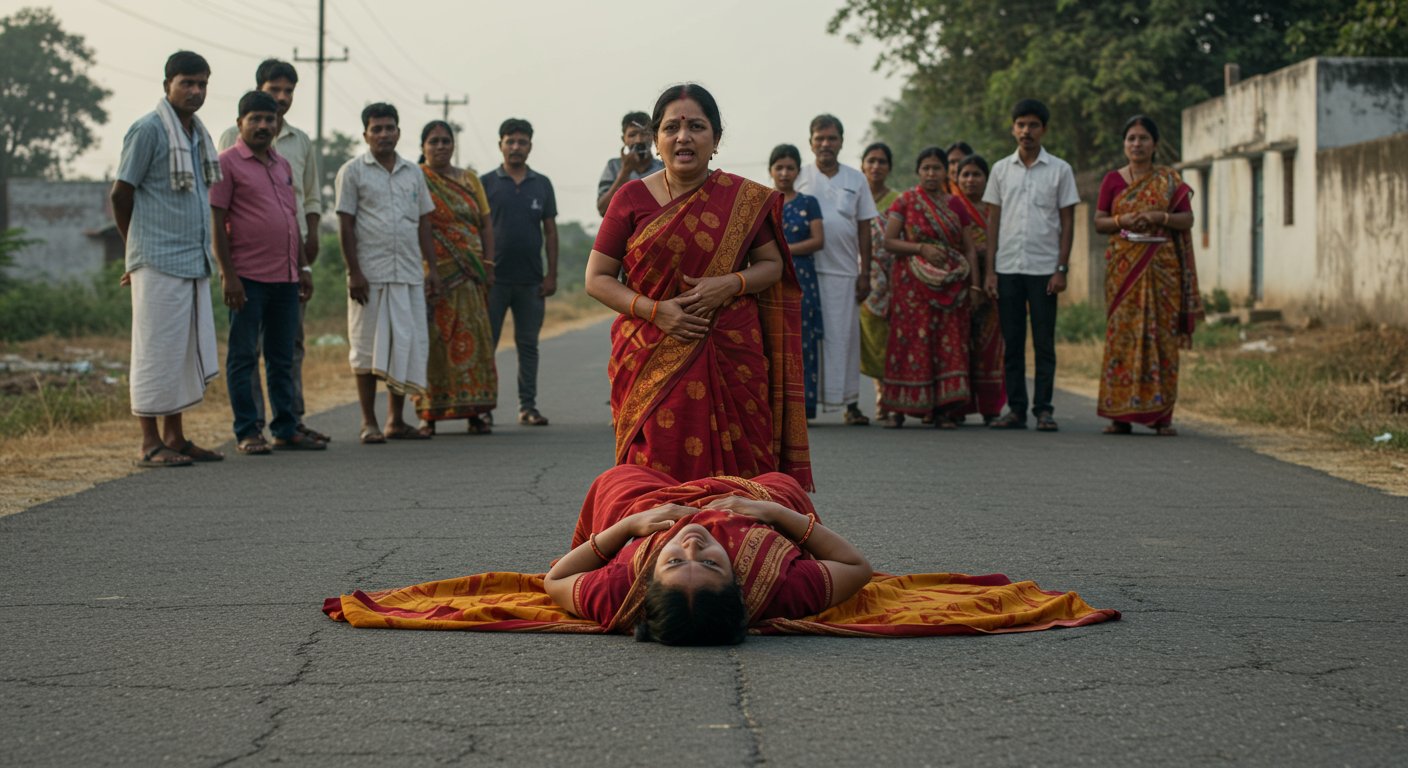 Rural Bhabhi Bindu made a video lying on the road in a saree, leaving people stunned!
