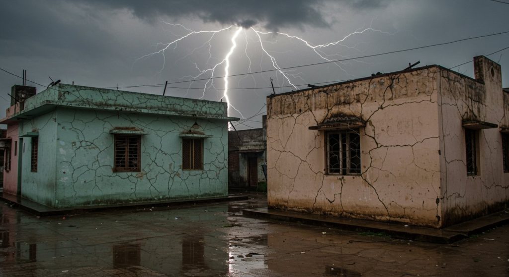 Lightning's Fury in Bareilly: Two Houses Struck During Rain, Walls Crack, Electrical Equipment Damaged