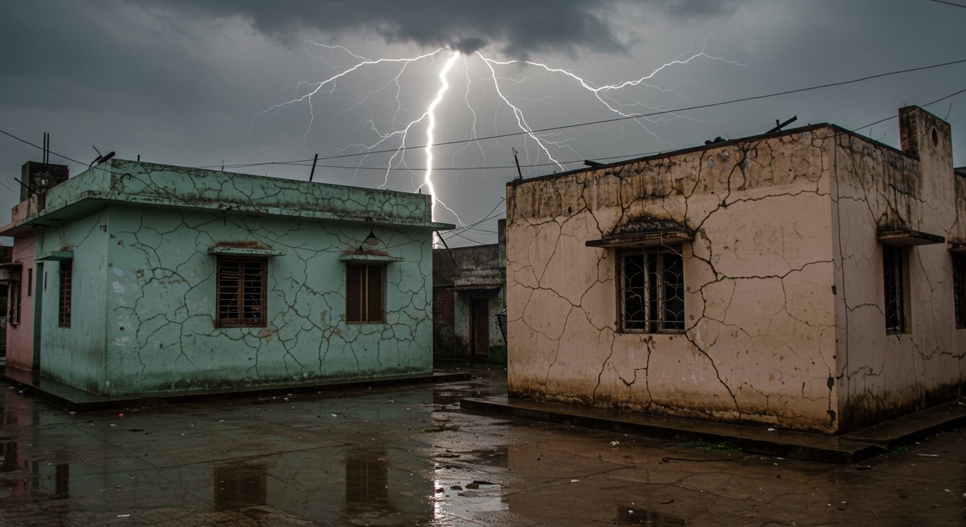 Lightning's Fury in Bareilly: Two Houses Struck During Rain, Walls Crack, Electrical Equipment Damaged