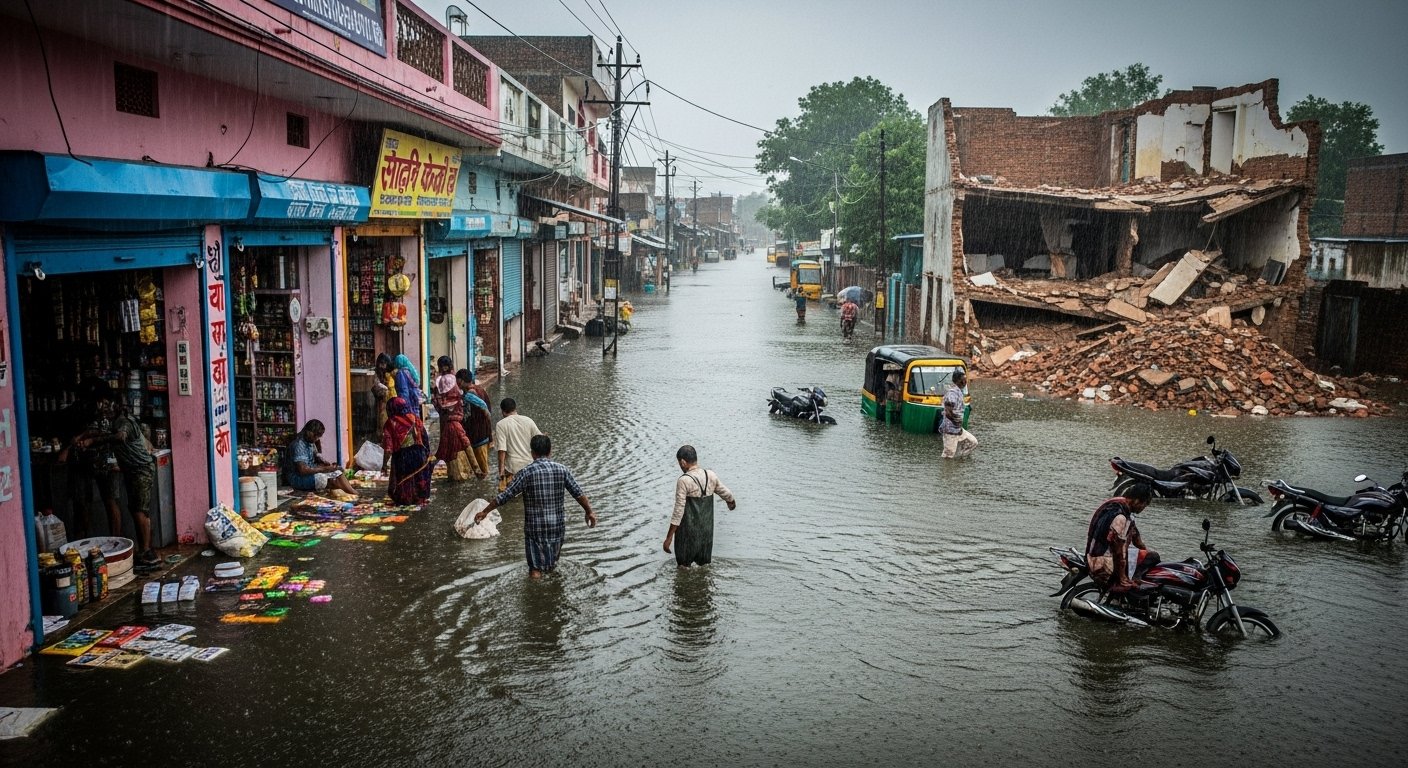 Budaun: Rain's Fury; Roads Submerged, Shops Inundated; Two Houses Collapse in Usahat