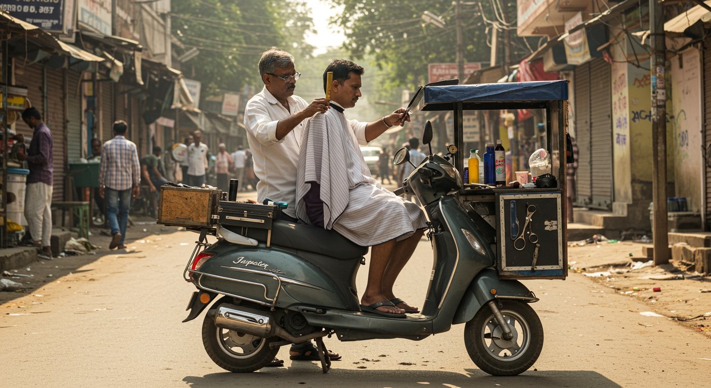 Without Mirror, Without Chair... Krishna Shrivasat Who Runs a Salon on a Scooter Goes Viral