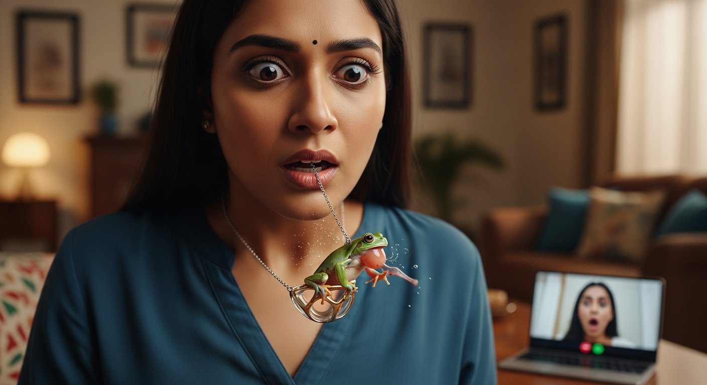 Live Frog Moves in Woman's Neck Pendant on Video Call, Shocks People!