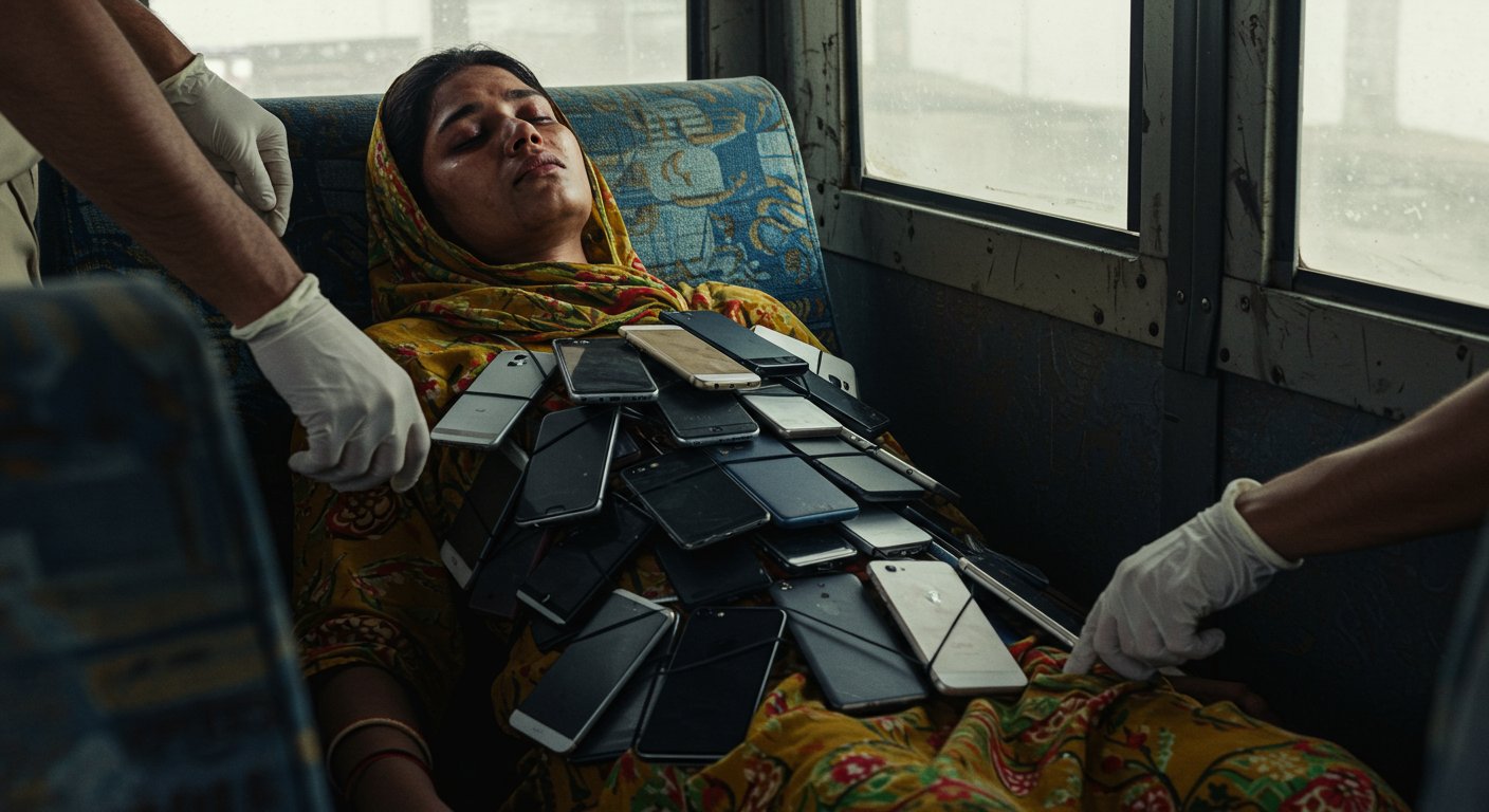 Young woman falls ill and dies on bus; 26 iPhones found taped to her body!
