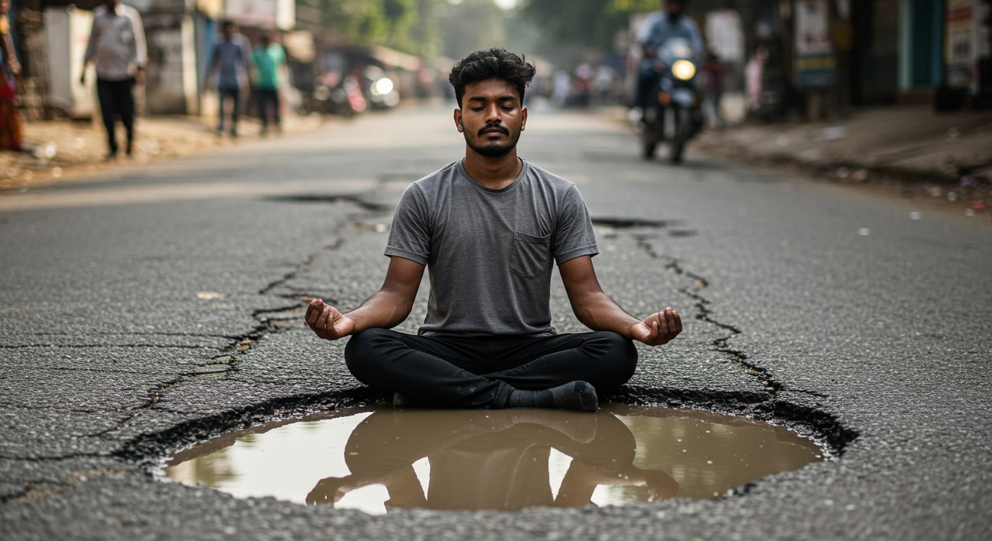 Performed Yoga in Pothole, Road Repaired in 6 Hours: Youth's Unique Protest Goes Viral!