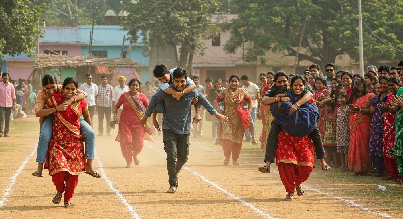 You've Never Seen a Race Like This: Wives Ran Carrying Their Husbands, Video Went Viral!