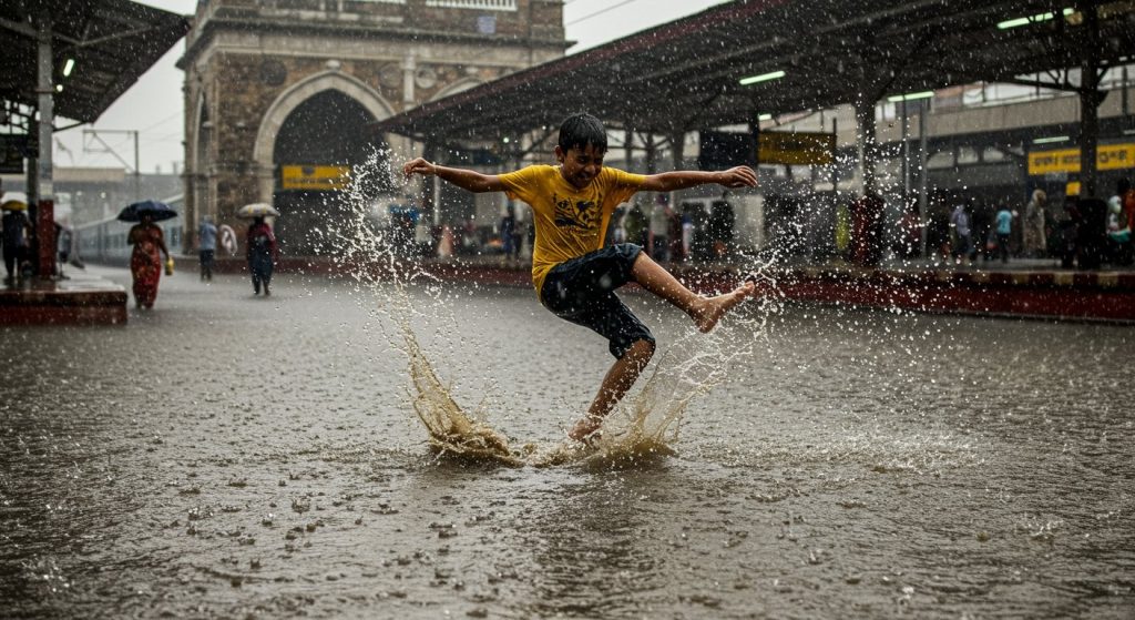 Viral Video: Boy's Unique Style Tumbling in Water Outside Railway Station, Where is This Scene From?
