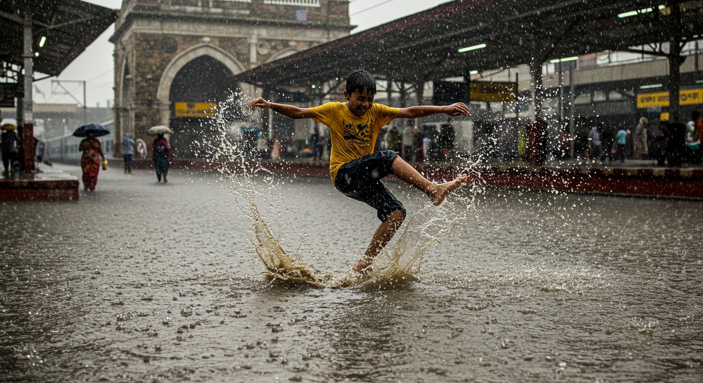 Viral Video: Boy's Unique Style Tumbling in Water Outside Railway Station, Where is This Scene From?