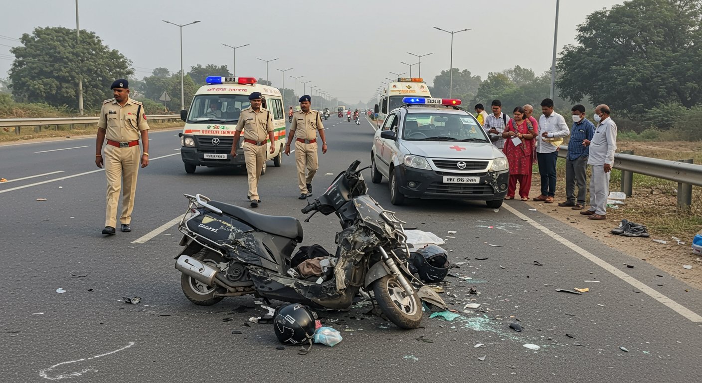 Horrific Accident in Hapur: Out-of-control car mows down three scooty riders on highway, all killed on spot