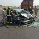 Horrific Accident on Purvanchal Expressway: Speeding Car Rams Stationary Truck, Three Tragically Die; Vehicle Cut to Extract Bodies