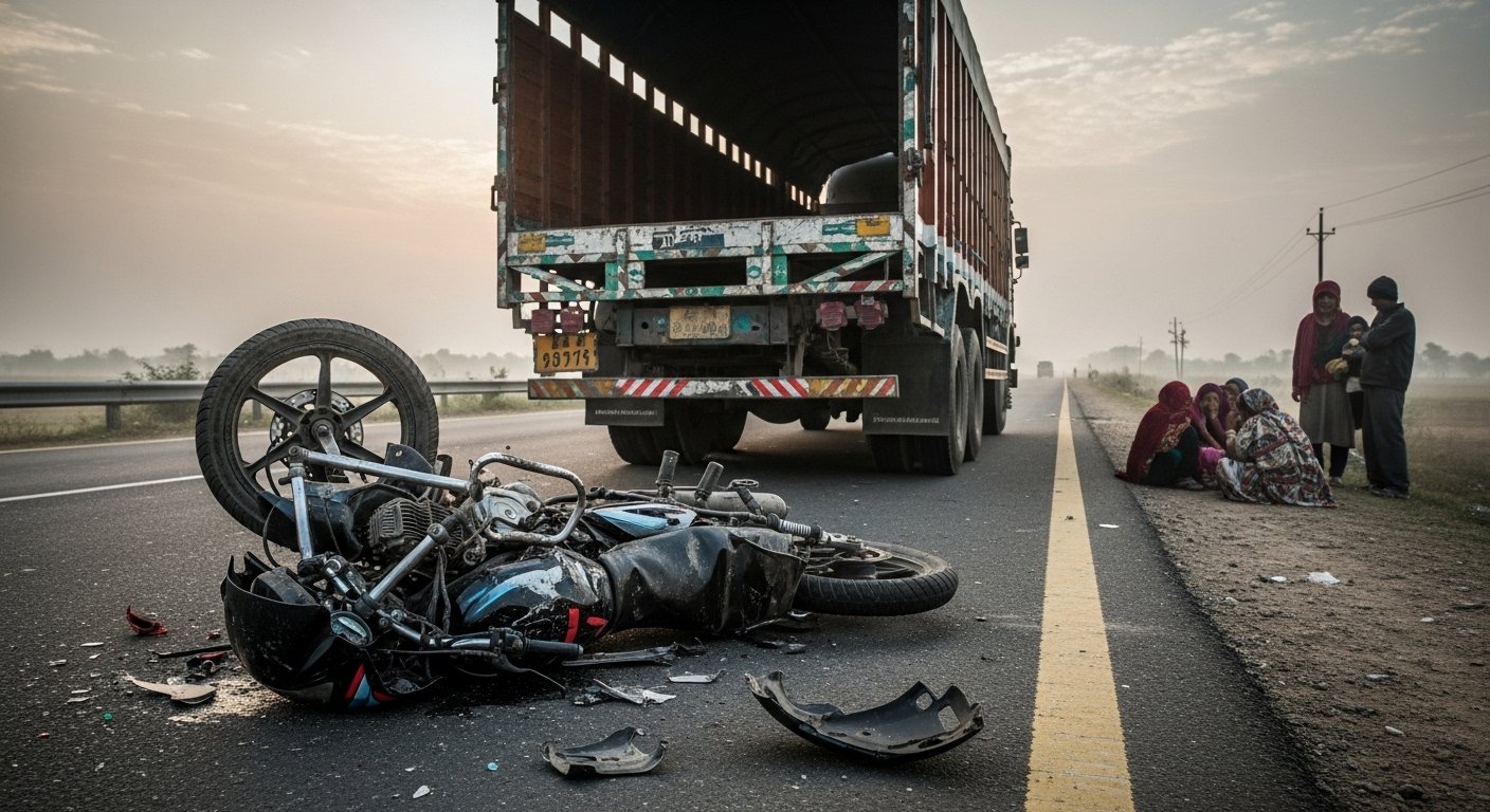 Horrific Accident in Sambhal: Bike Collides with Parked Truck on Moradabad-Agra Highway, Three Teenagers Dead, Families Devastated