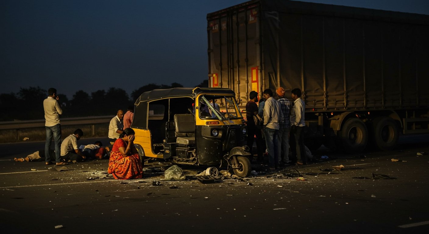 दाह संस्कार से लौटते परिवार पर कहर: खड़े ट्रेलर से टकराया ऑटो, 3 माह की बच्ची की दर्दनाक मौत, 6 घायल