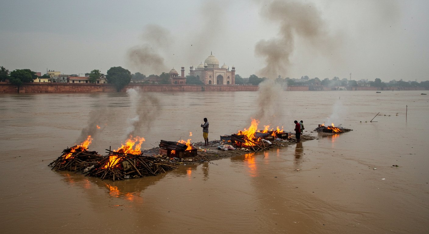 Raging Yamuna in Agra: Taj View Point submerged, pyres burned on road for last rites