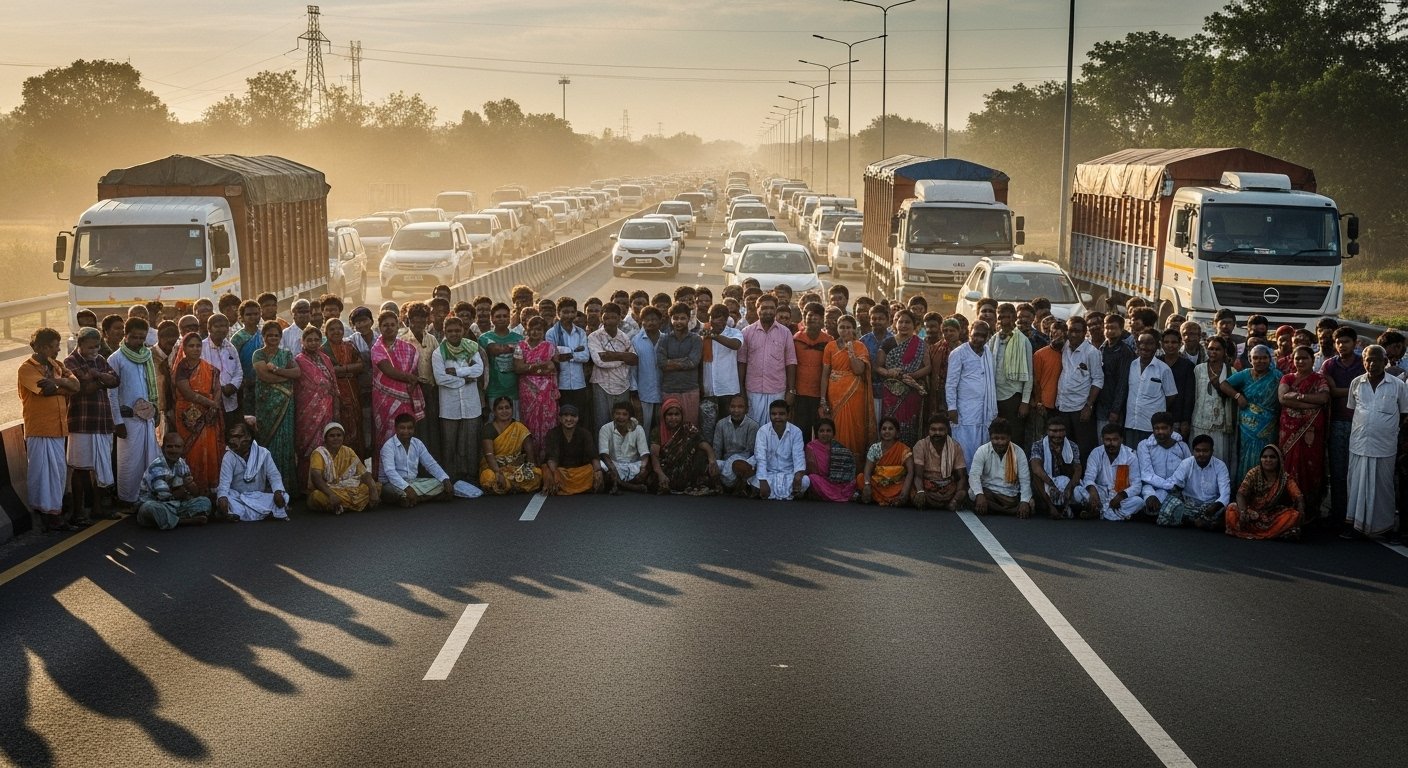 Horrific Road Accident in Aligarh: Youth Dies After Being Hit by Unknown Vehicle, Angry Villagers Block Highway
