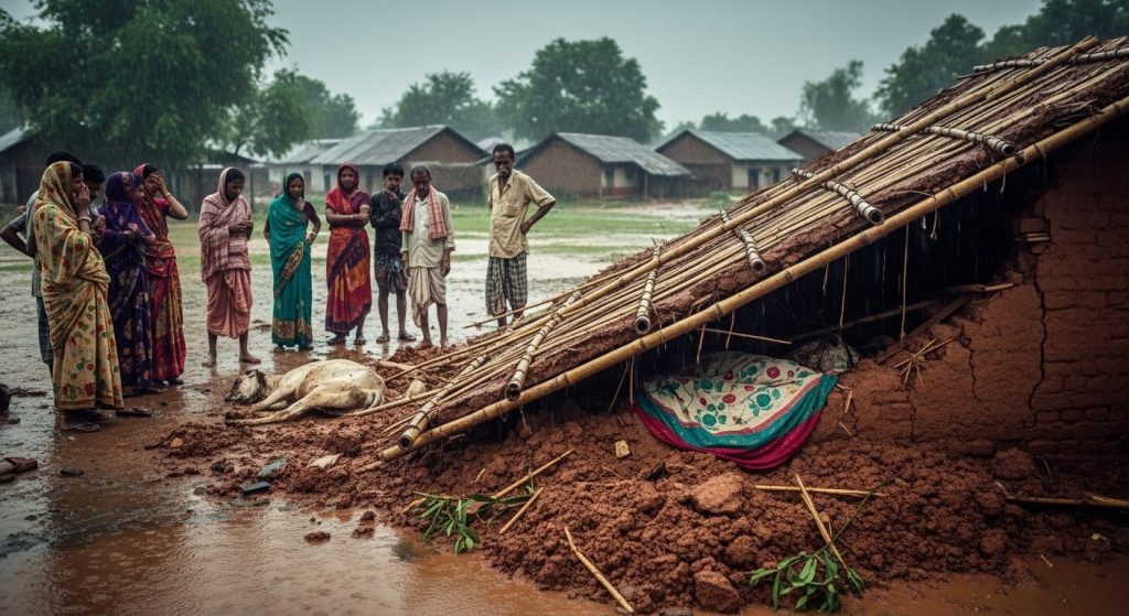 Amethi: Horrifying Incident: Rain Causes Mud Wall Collapse, Woman and Animal Tragically Die