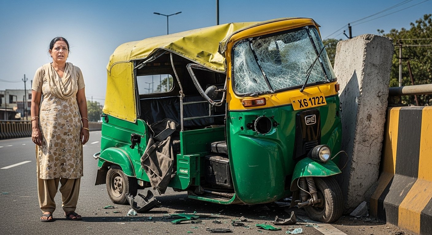 Miracle or Luck? Auto Smashed After Hitting Divider, Woman Escapes Without a Scratch!