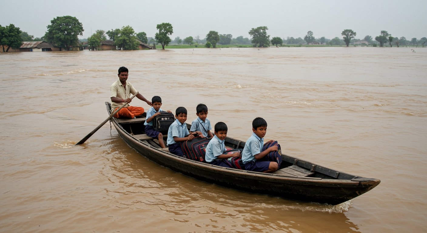 Children Risk Lives for Education Amidst Saryu Floods: Ayodhya Forced to Go to School by Boat