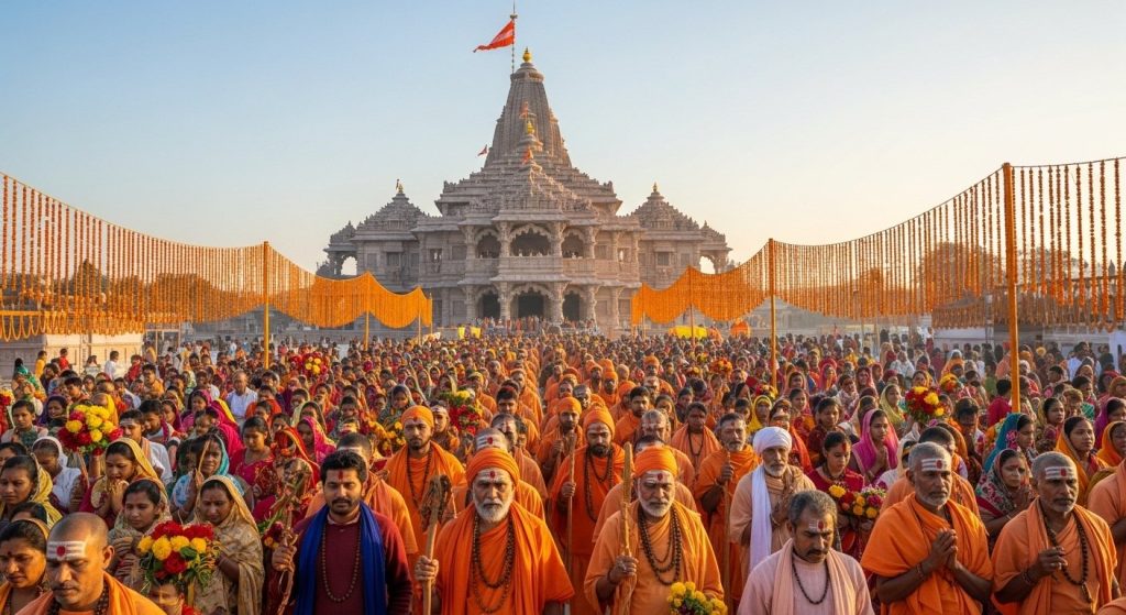 On the first day of Navratri, saints and devotees thronged Ayodhya for Ramkot Parikrama, which began from the Shri Ram Temple.