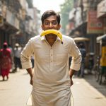 Dangling a banana in its mouth, it then began to strut; astonished people watching the video asked, 'Is this a human or a monkey?'