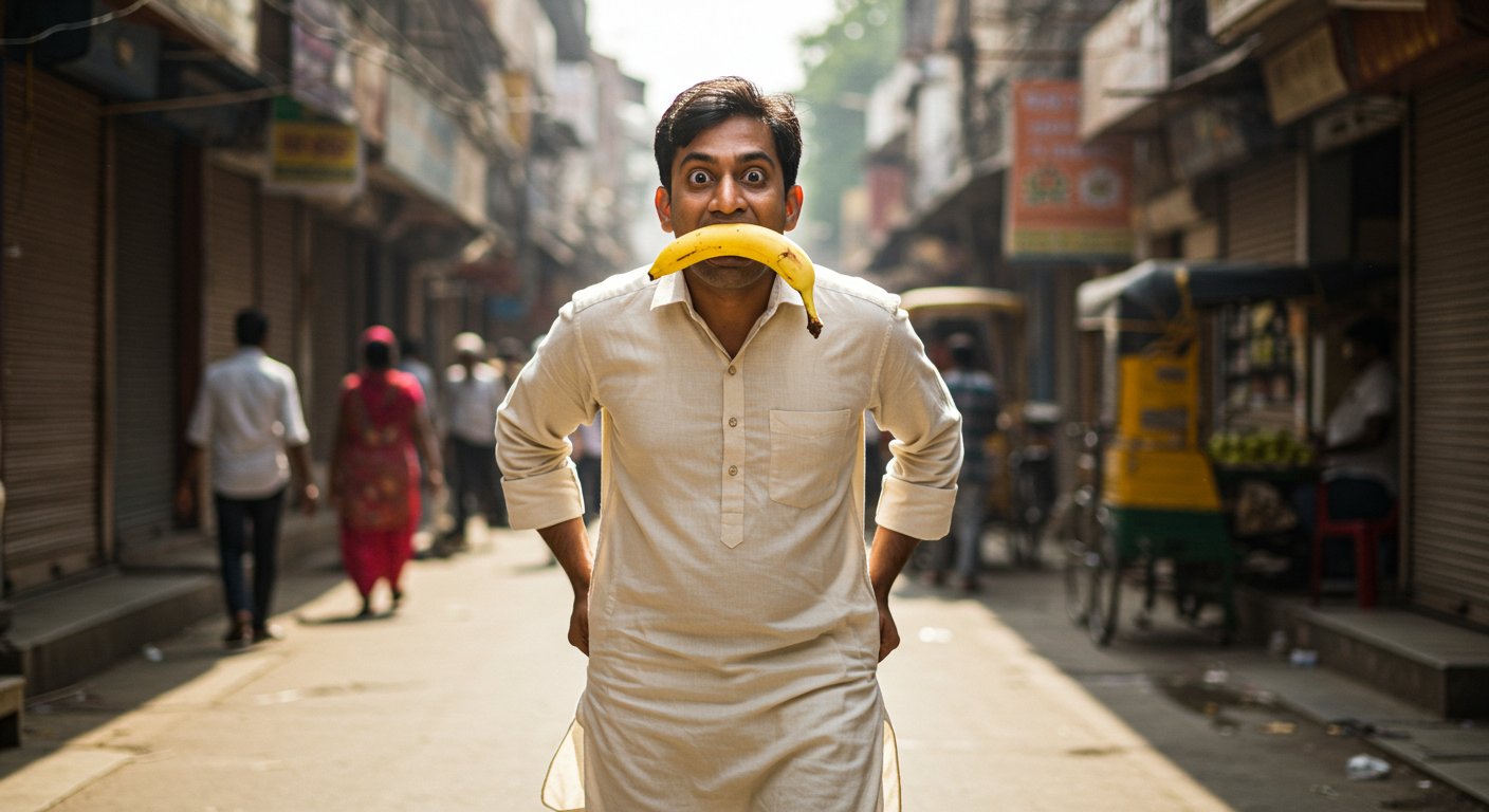 Dangling a banana in its mouth, it then began to strut; astonished people watching the video asked, 'Is this a human or a monkey?'