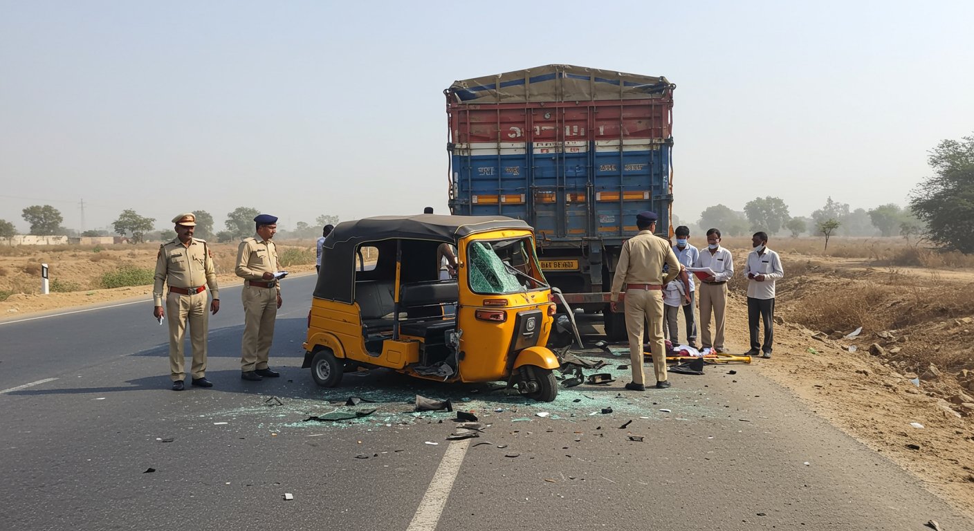 Havoc of Death on Bareilly-Nainital Highway: Auto Rams into Parked Truck, Driver Tragically Dies, 6 Injured; Horrific Video Goes Viral