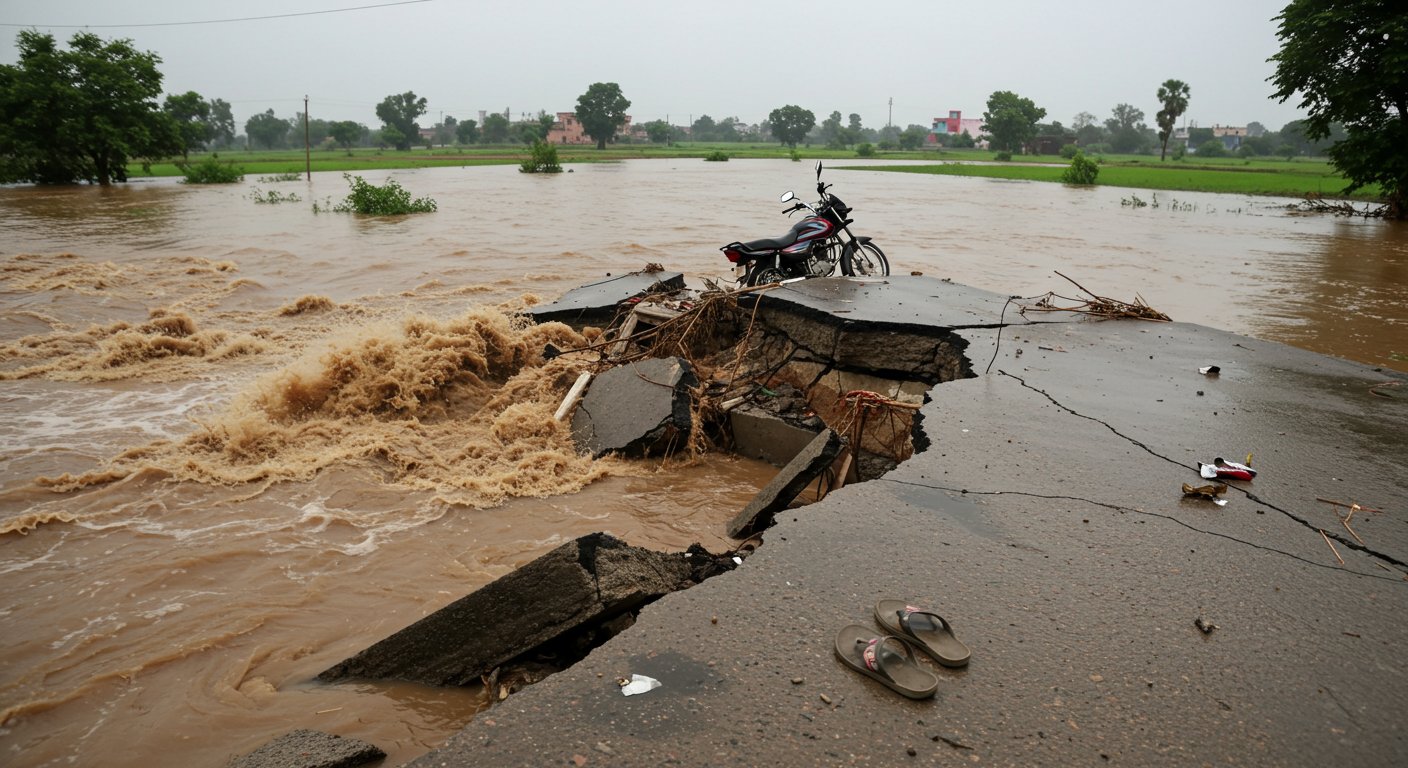 Flood Wreaks Havoc in Bareilly: Bike, Slippers Found From Washed-Away Road; Ex-Serviceman Missing, Feared Drowned