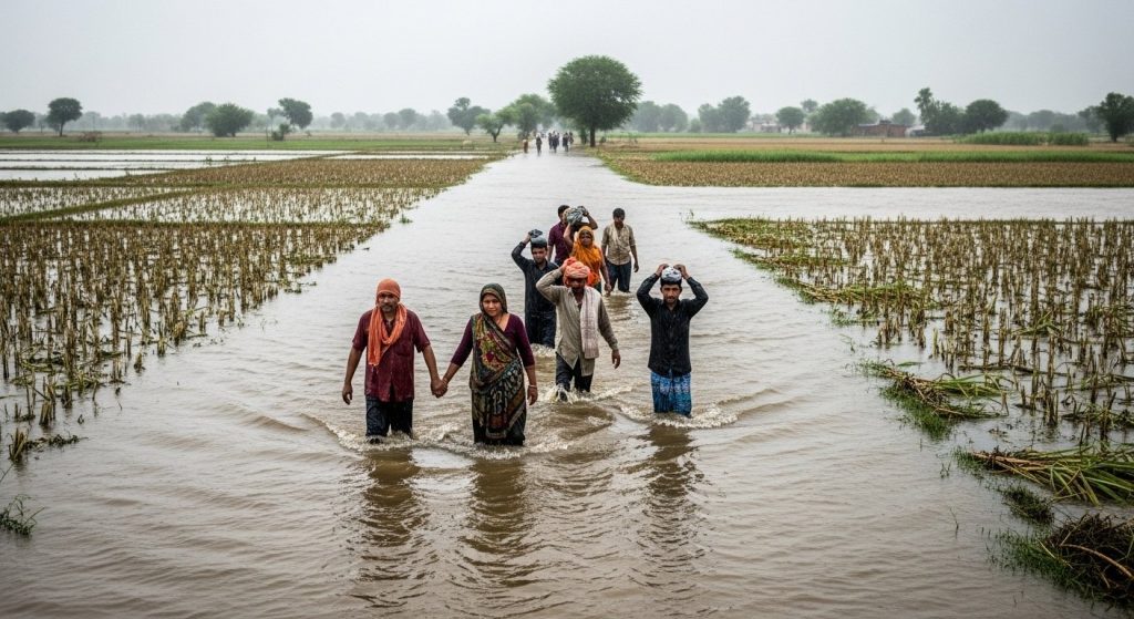 Bareilly: Raging Bahgul River Cuts Off Road, People Risk Lives to Cross; Hundreds of Acres of Crops Destroyed