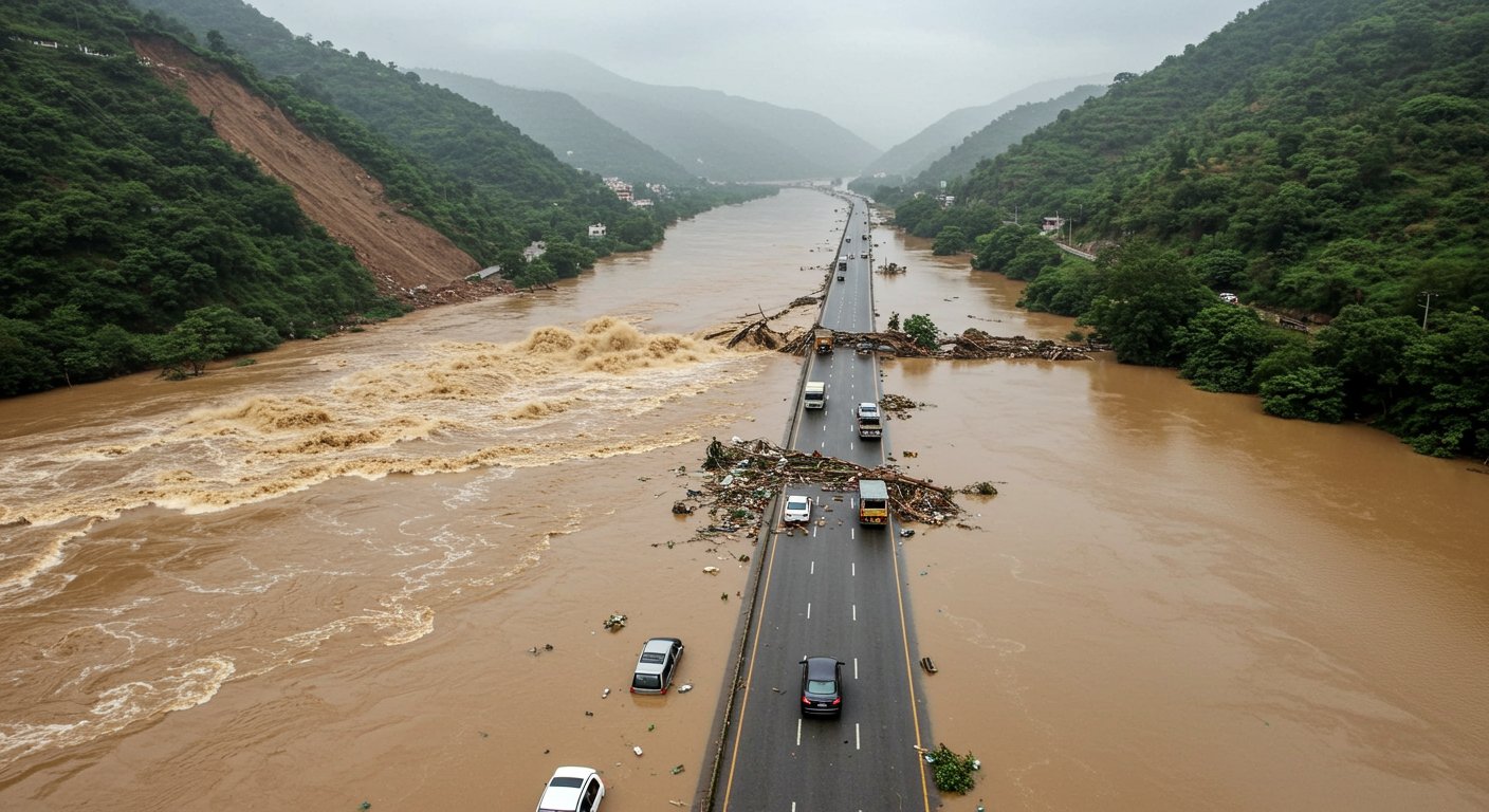 Begna River overflows, National Highway submerged; Ghaggar-Markanda breached; Morni Road collapses due to landslide in Panchkula.