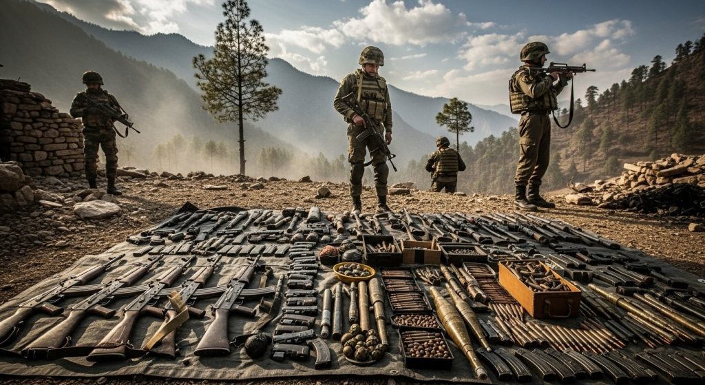 Fierce encounter between security forces and terrorists in Jammu and Kashmir; large cache of arms and ammunition recovered