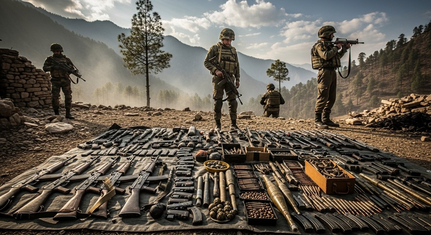 Fierce encounter between security forces and terrorists in Jammu and Kashmir; large cache of arms and ammunition recovered