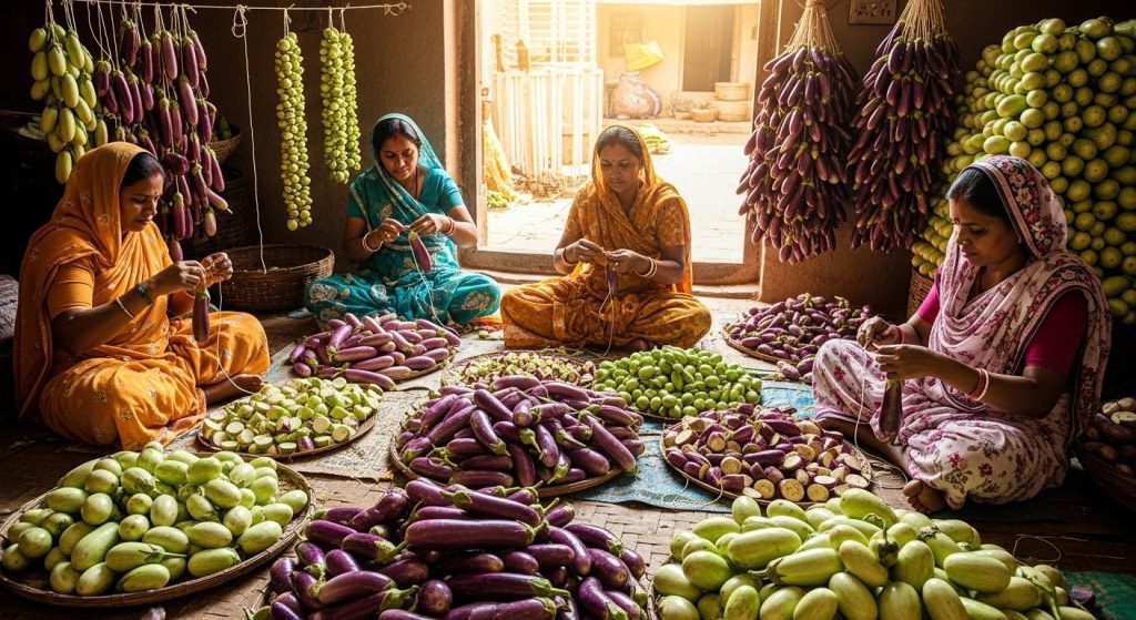 Eggplant garlands are made here; market demand is so high that even artisans are surprised!