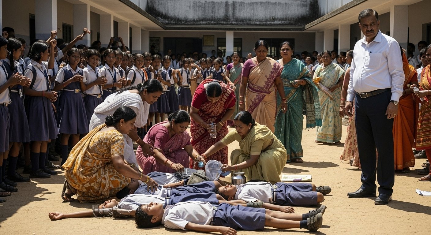 बीएसए पिटाई कांड: जांच के बीच प्रधानाचार्य के समर्थन में प्रदर्शन कर रहे कई बच्चे हुए बेहोश, मचा हड़कंप