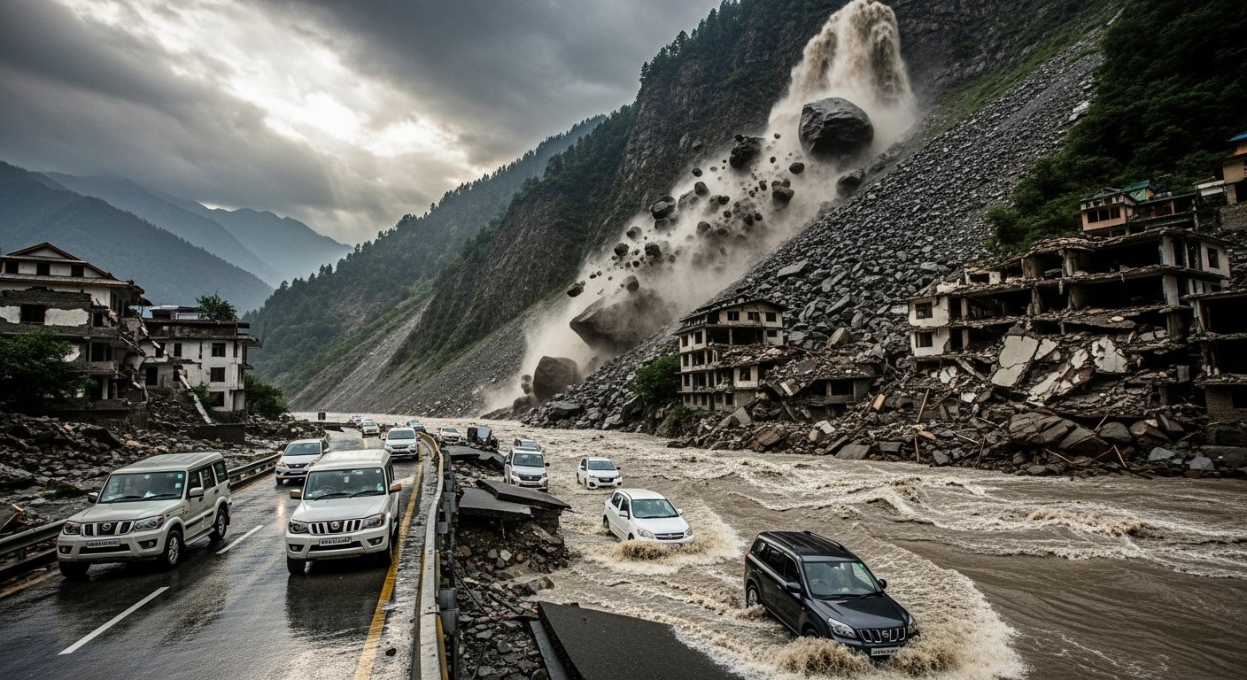 Two Buildings Collapsed in Kullu and Mandi: Cars Drove Amidst Falling Rocks From Hill; Beas Water On Chandigarh-Manali Fourlane