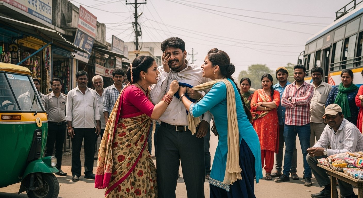 High-voltage 'Husband, Wife, and the Other' drama in UP: Bus driver remarries posing as single, street fight ensues.