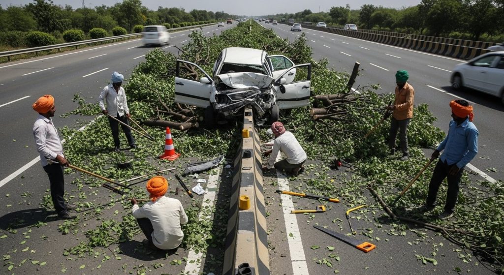 UP: Havoc of Speed! Car at 140 km/h Crushes 4 Laborers Working on Divider, Killing Them.