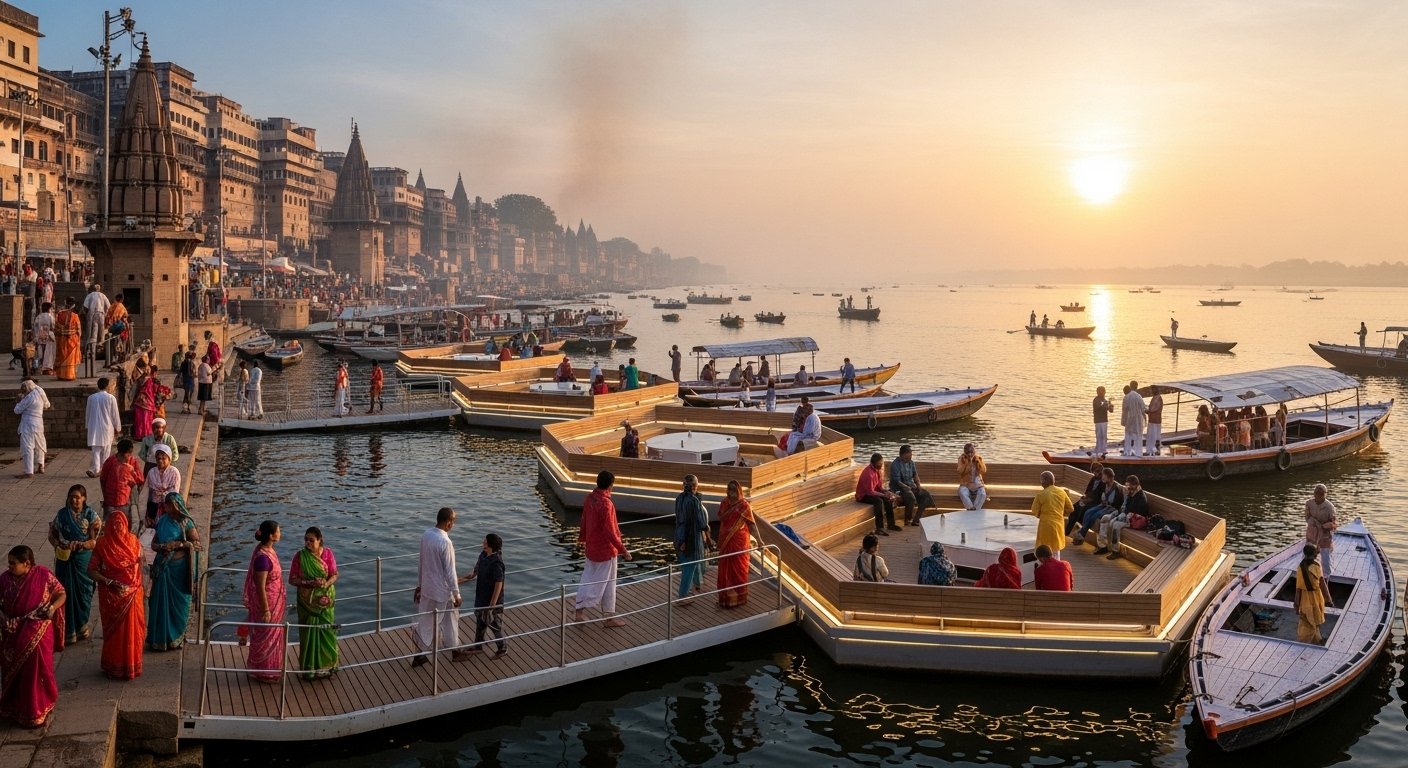 New Chapter in Varanasi: Hexagonal Floating Jetties to be Built on Four Ganga Ghats, Offering Splendid Facilities to Passengers
