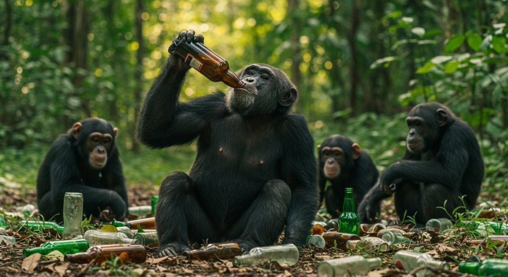 Shocking Revelation: Chimpanzees are alcoholics! They gulp down so many bottles of alcohol in a day.