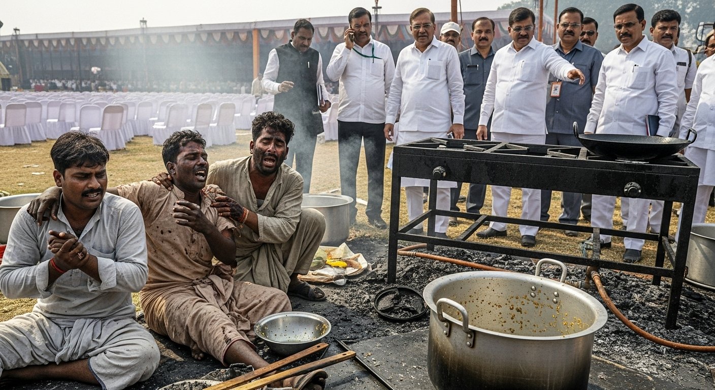 सीएम के कार्यक्रम में बड़ा हादसा: लंच बनाते समय लगी आग, 3 कारीगर झुलसे, घटना छिपाने में जुटे रहे अधिकारी!