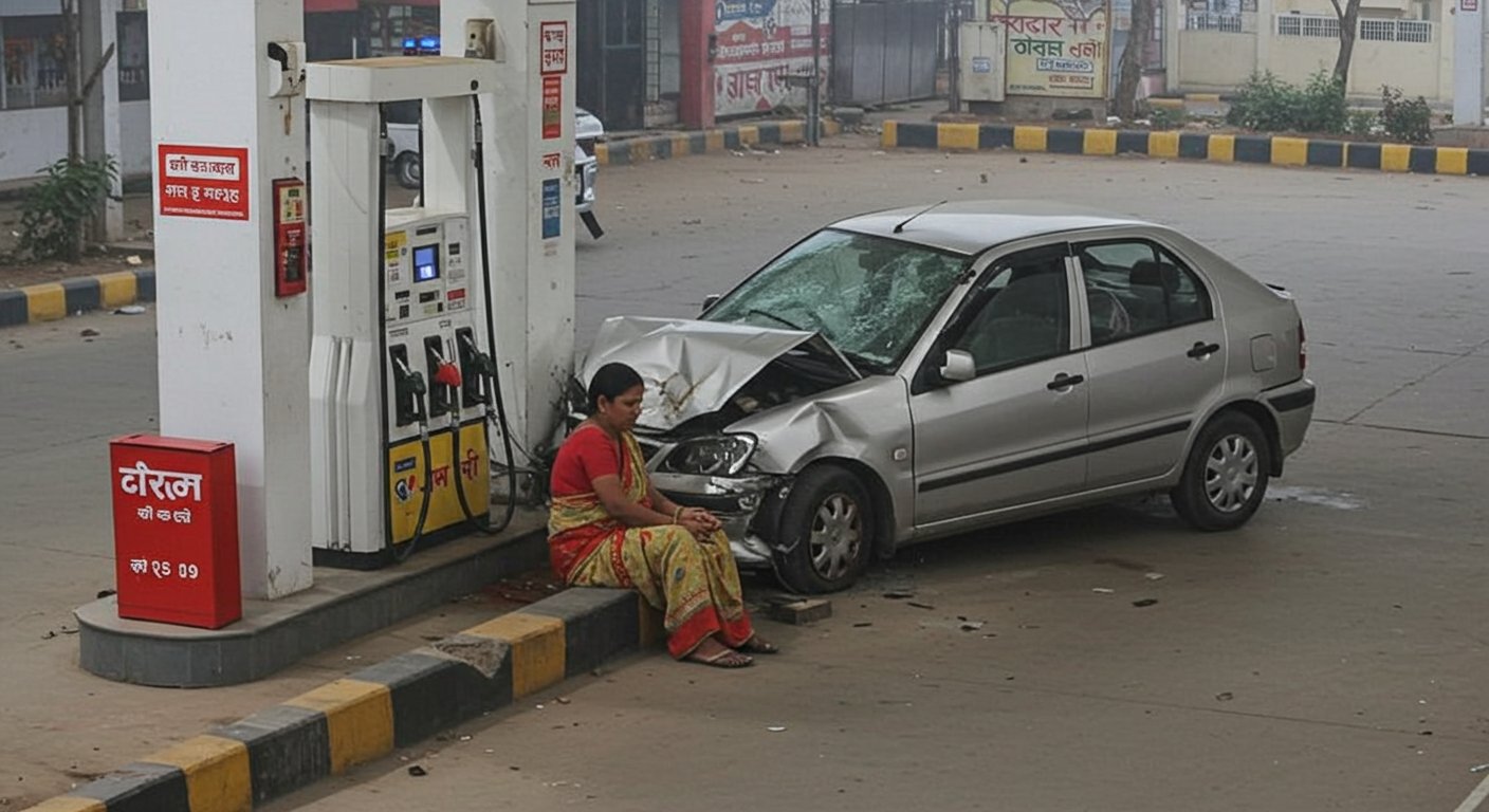 UP: Horrific accident at petrol pump, car crushes seated woman; CCTV footage goes viral