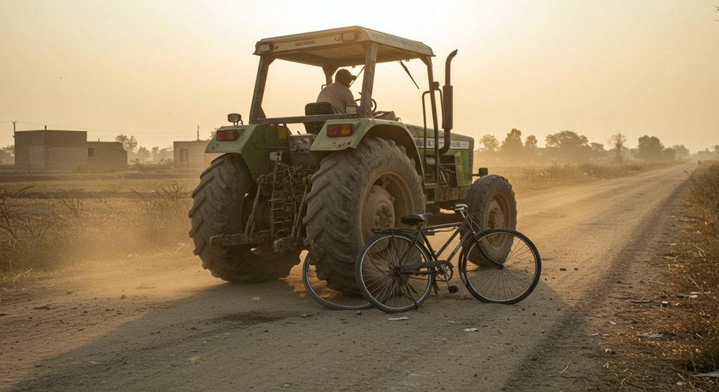 Uttar Pradesh: Horrific Accident: Tractor Crushes Cyclist, Heart-Wrenching Video Goes Viral, Driver On The Run.