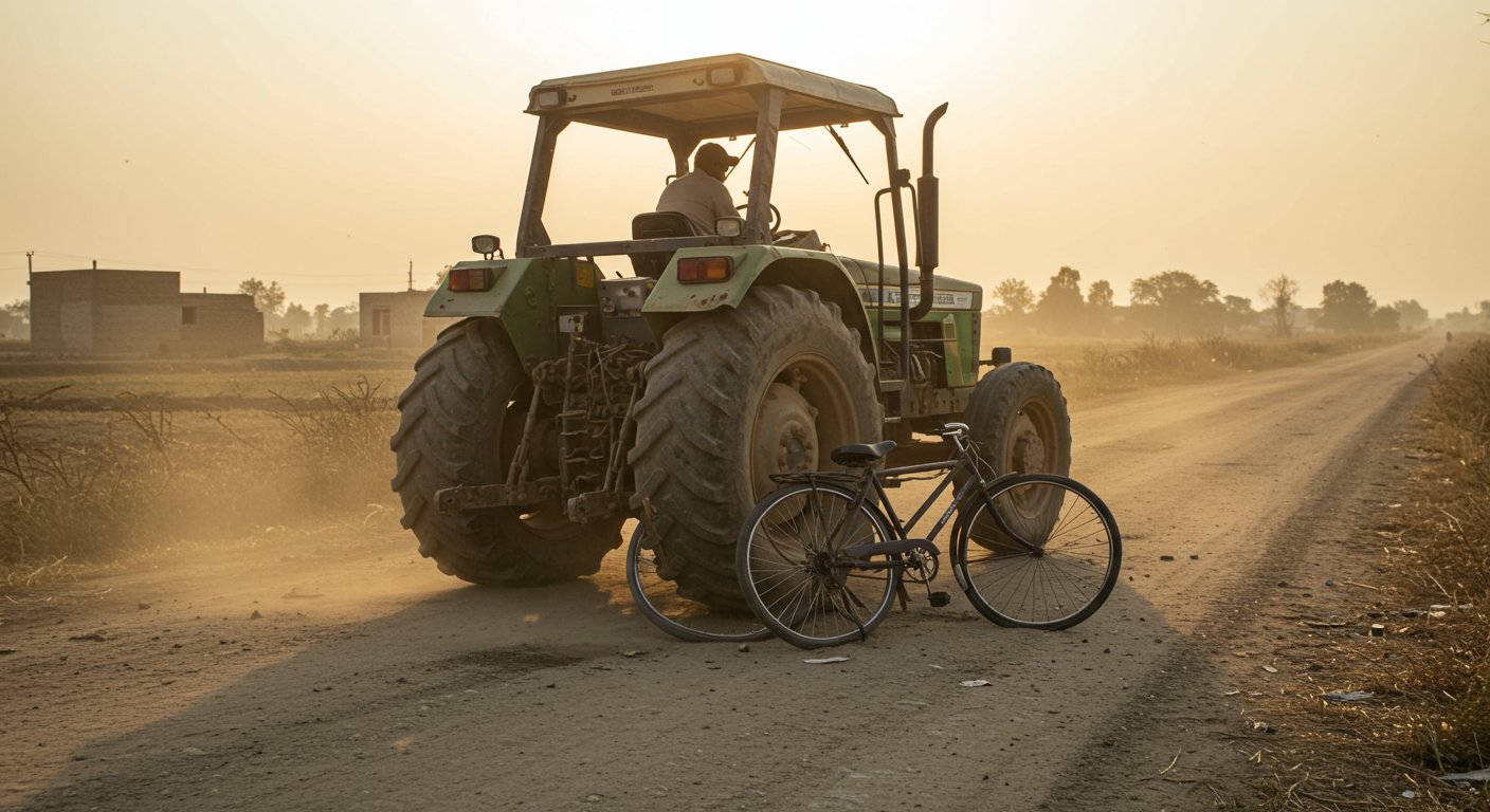 Uttar Pradesh: Horrific Accident: Tractor Crushes Cyclist, Heart-Wrenching Video Goes Viral, Driver On The Run.