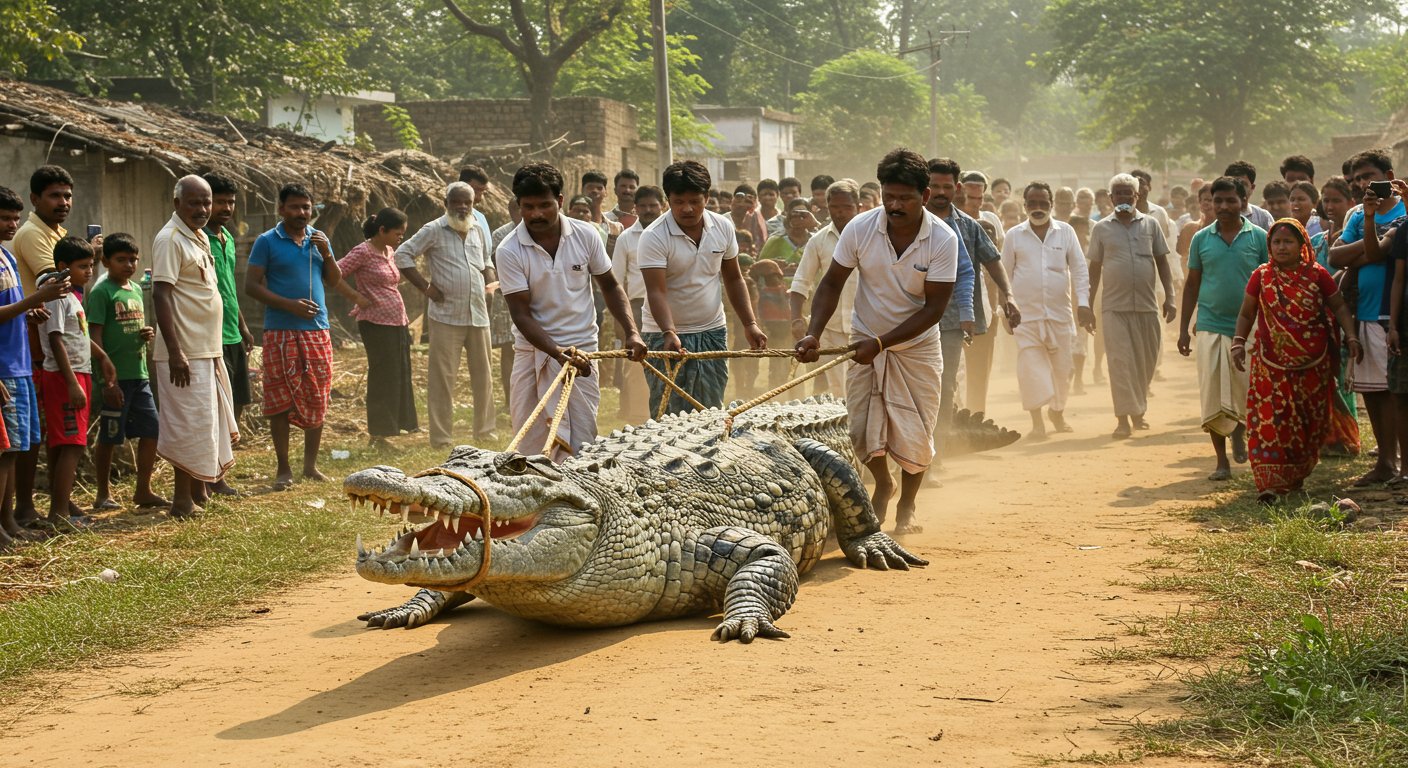 बिहार में मगरमच्छ को रस्सी से बांधकर घुमाया, वीडियो वायरल होने पर मचा हड़कंप